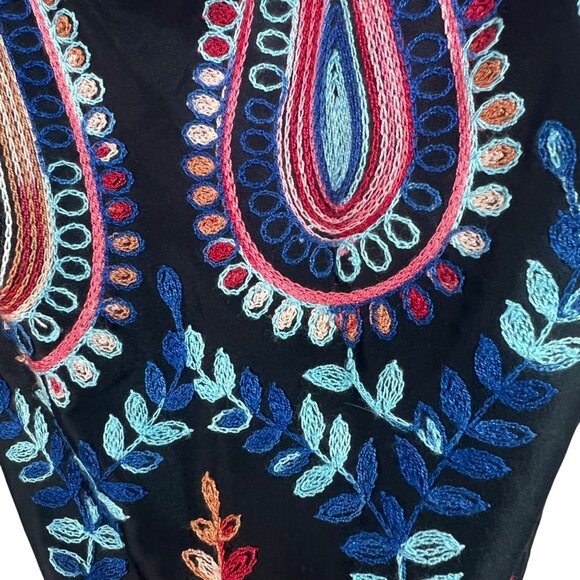 Nicole Miller Black Boho Embroidered Off The Shoulder Mini Dress 10 Flowy Whimsy - Picture 4 of 11